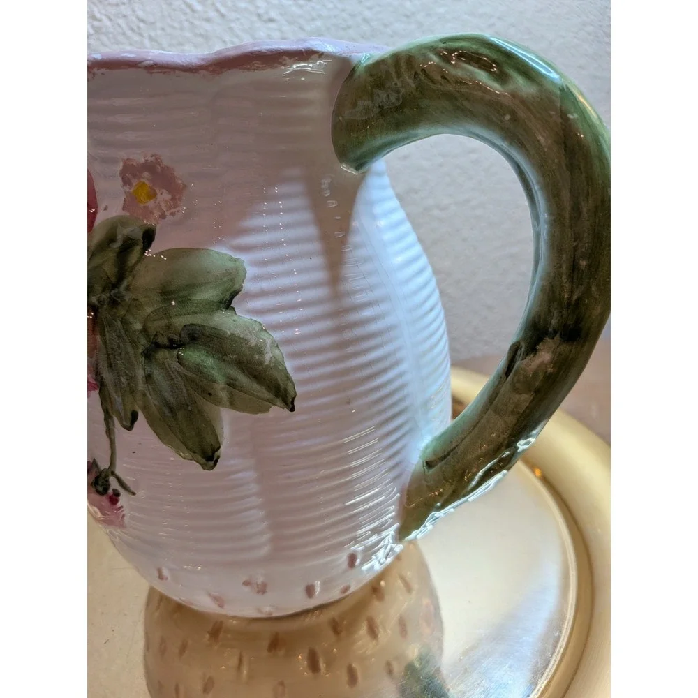 Vintage Italian Majolica Strawberry Pitcher 3D Fruit Relief Made in Italy
